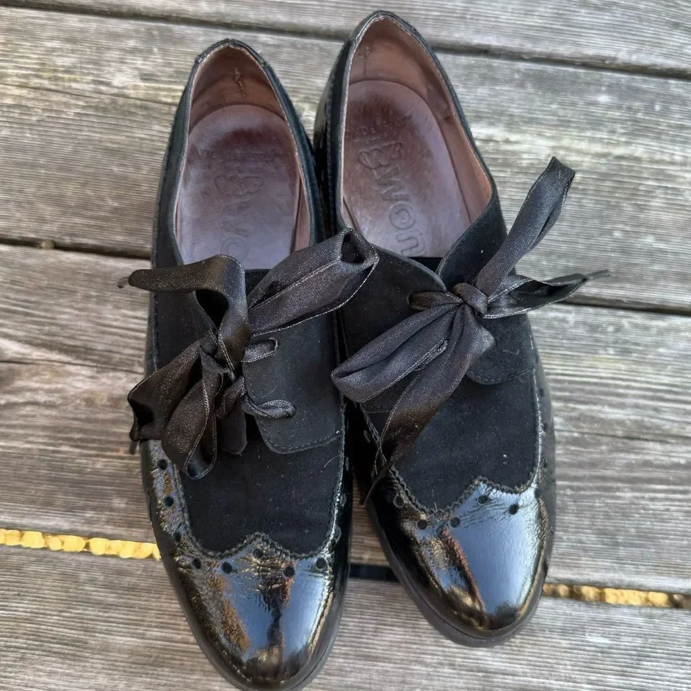 WONDERS Ribbon Lace Derby Wedge Leather Loafers In Nero 39